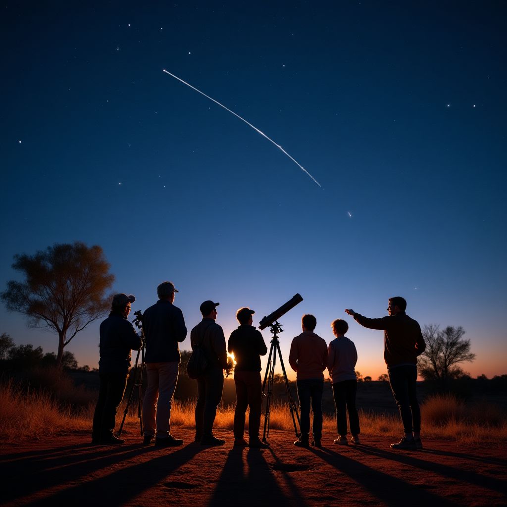 Australian night sky tour group watching stars in outback