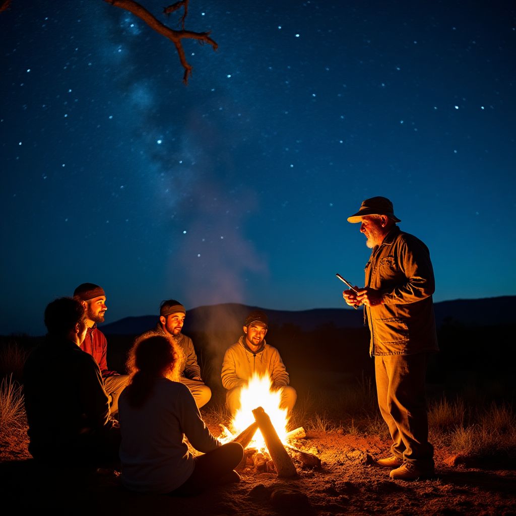 Aboriginal astronomy presentation around campfire